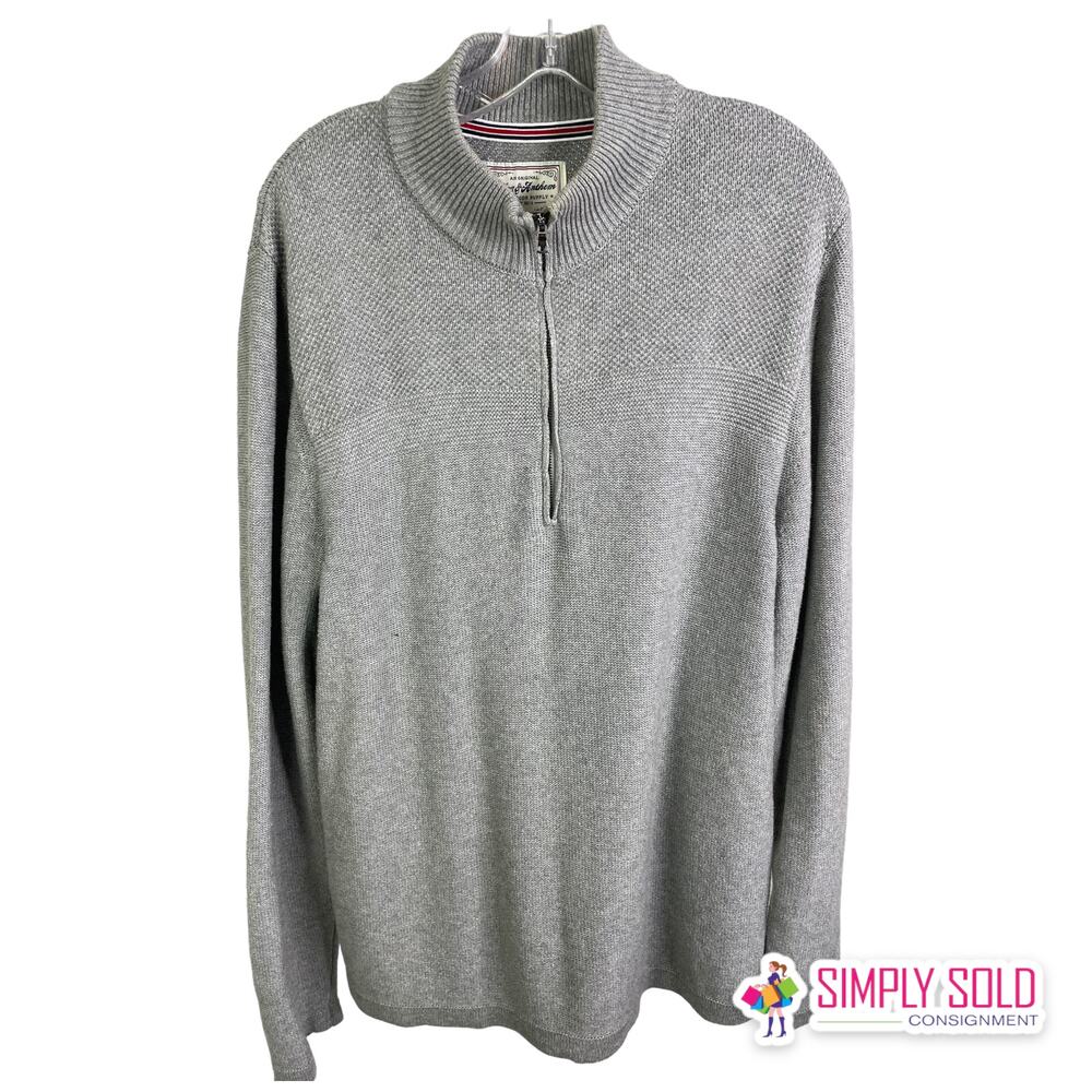 Flag & Anthem Men's Sz M Sweater Pullover Gray Knit Cotton Quarter Zip High Neck